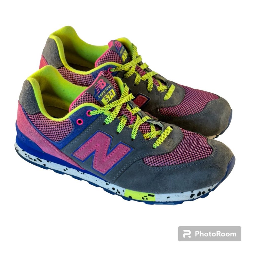 New Balance‎ 574 Neon Pack Womens Girls Size 6.5 Pink Grey Blue Yellow